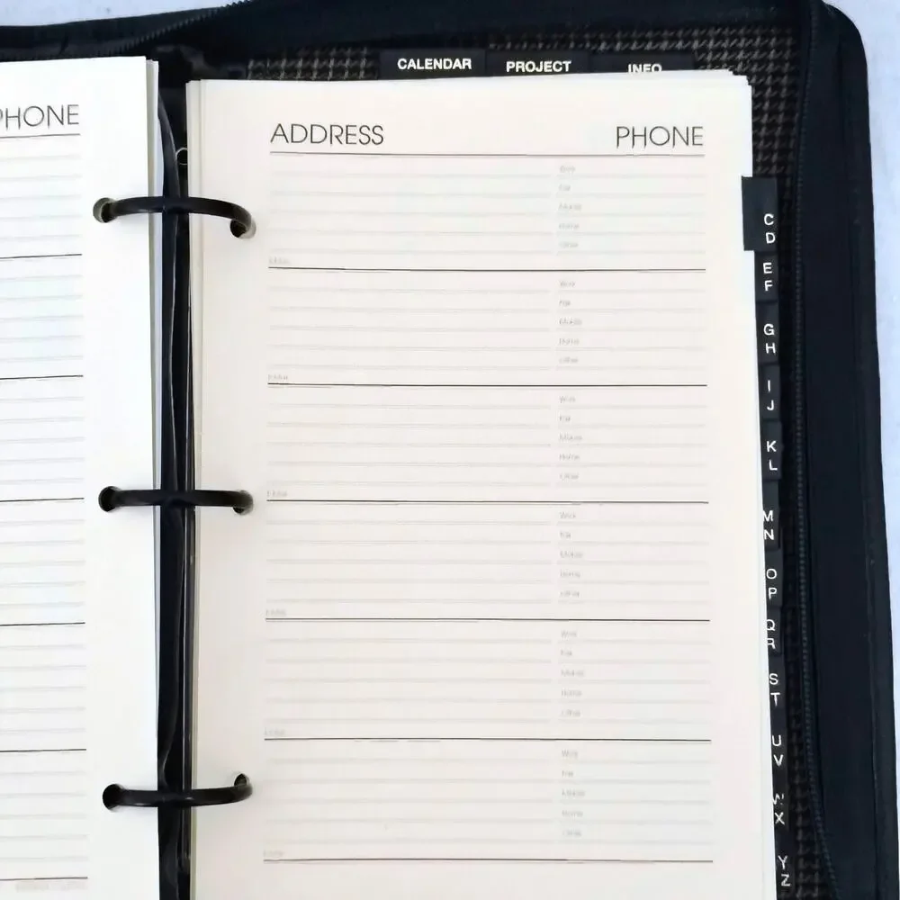 Lodis Black Leather Zip Folio Binder Planner Business Lined Pages Expense Notes